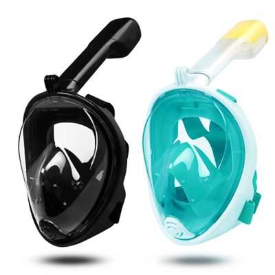 Crna i tirkizna full face maska za ronjenje. Idealna oprema za podvodne avanture i snorkling na moru, jezeru.