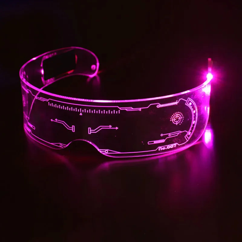 futuristicke LED naocare sa roze svetlom providni vizir model za rave zurke i nocni provod