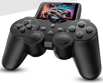 Univerzalni bezicni gaming dzojstik za mobilni telefon, crni, sa drzacom za udobno igranje igara.