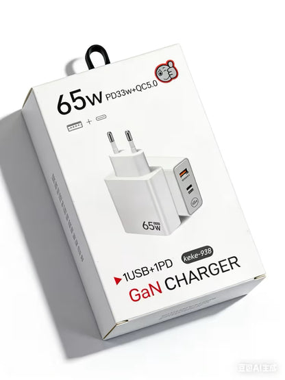 Pakovanje GaN brzog punjača 65W keke-938 sa USB i Type-C PD33W ulazima