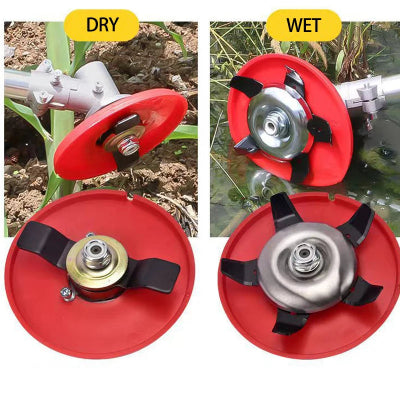 Prikaz upotrebe glave za trimer na suvoj i vlaznoj travi, jednako je efikasna u svim uslovima.