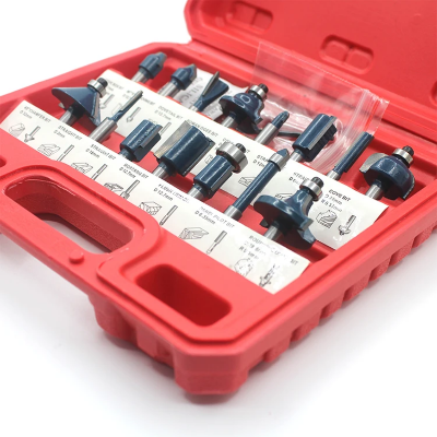 Profesionalni set glodala frezera za drvo 12 komada u cvrstoj crvenoj kutiji glodalica alati