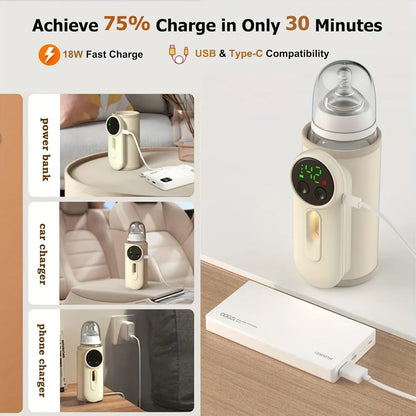 Prikaz brzog USB C punjenja prenosivog grejaca flasice iz power banka i auta