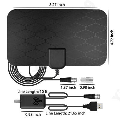 HDTV antena, dimenzije i kablovski prikljucak. Kompaktan dizajn, za diskretnu montazu.