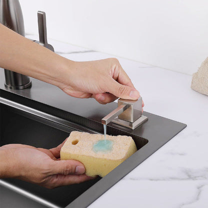 Inox dozator deterdzenta za sudove. Metalni dispenzer za tecnost za pranje sudova. Ugradni dozer za kuhinjsku sudoperu. Sudopere i oprema za kuhinju Srbija.