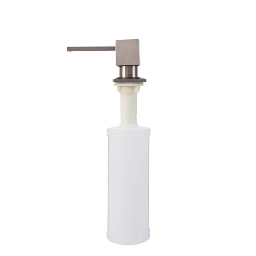 inox dozator sapuna sa bocom. Metalni dispenzer za tecni sapun za sudoperu. Ugradni dozer sa posudom za sapun. 