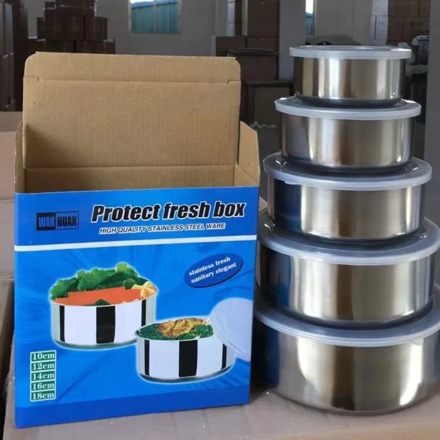 Inox posude za čuvanje hrane set od 5 komada sa plastičnim poklopcima i originalnom ambalažom