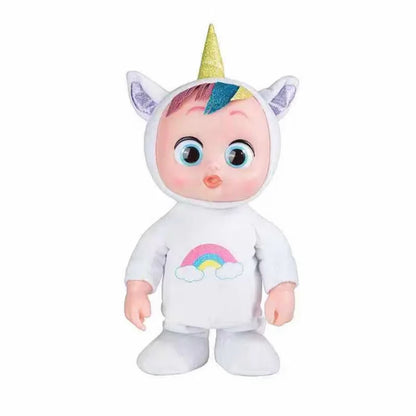 Interaktivna beba lutka u belom kostimu jednoroga sa duginim rogom