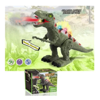 Interaktivni dinosaurus igracka sa dimom i svetlom pored kutije