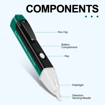 Beskontaktni ispitivac napona sa prikazanim delovima i funkcijama