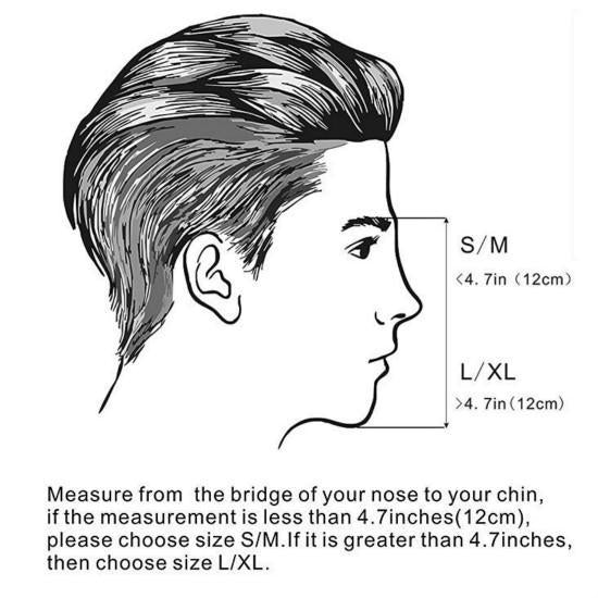 Uputstvo za izbor velicine maske za ronjenje merenje od nosa do brade S M i L XL model