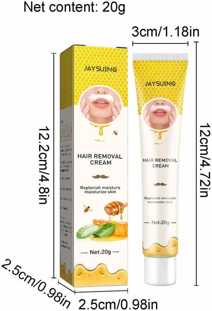 Jaysuing krema za depilaciju lica i tela. Pakovanje i dimenzije proizvoda sa prirodnim sastojcima medom i aloe verom.