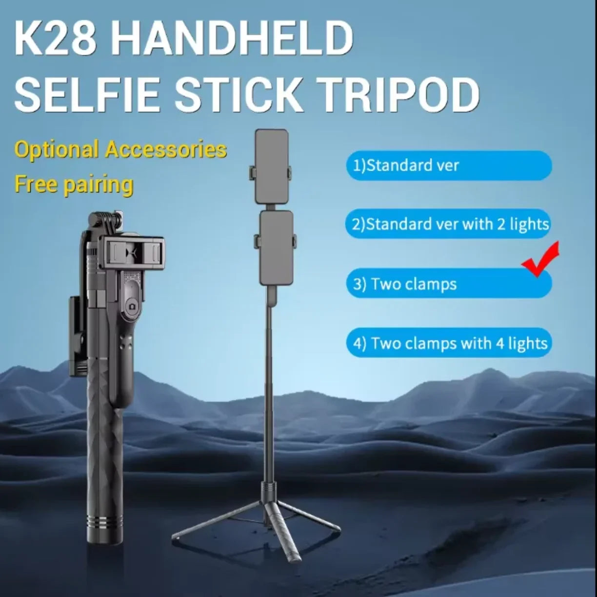 K28 selfi stap tripod sa dva drzaca za telefon