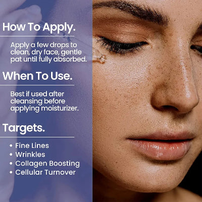 Detaljno uputstvo za nanosenje seruma na lice, pre i posle nanosenja. Cilja tamne fleke i bore.