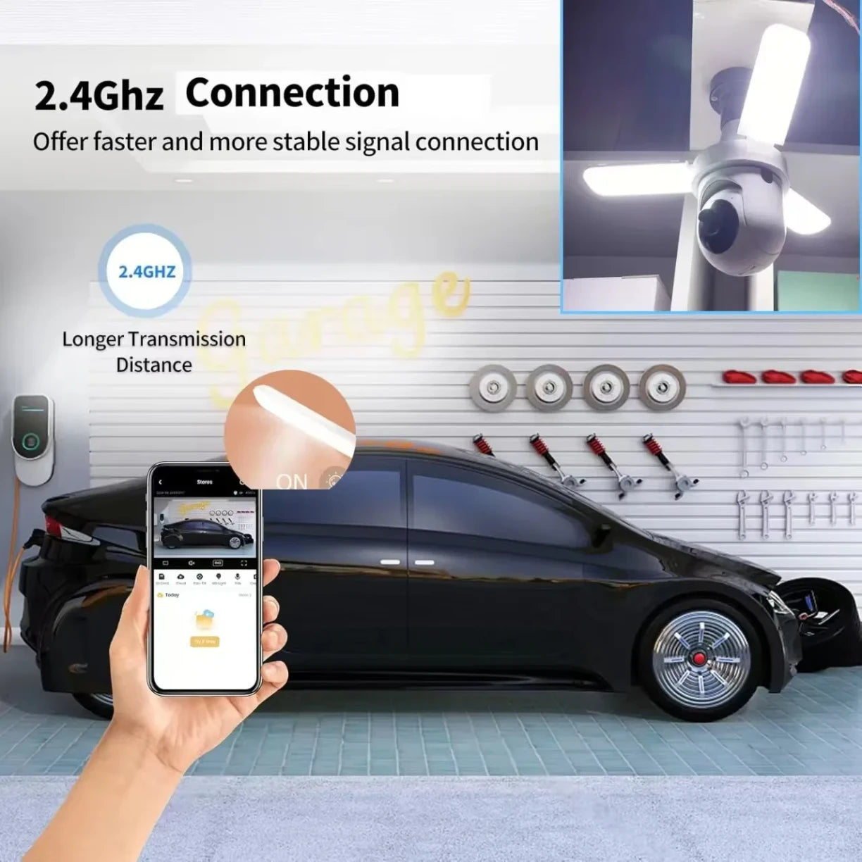 Pametna kamera sijalica u garazi sa 2.4 GHz WiFi povezivanjem