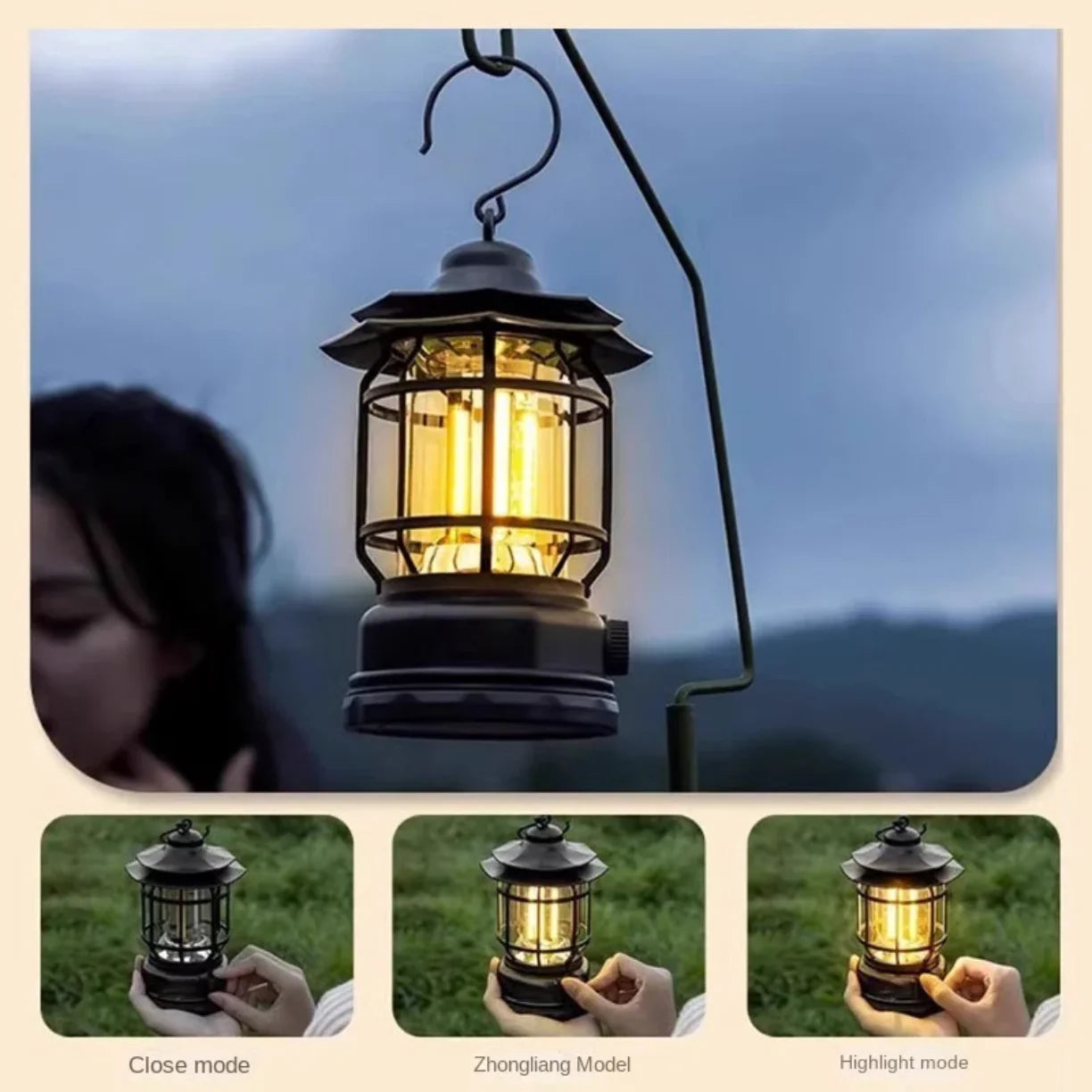Kamperska retro lampa sa vise modova svetla