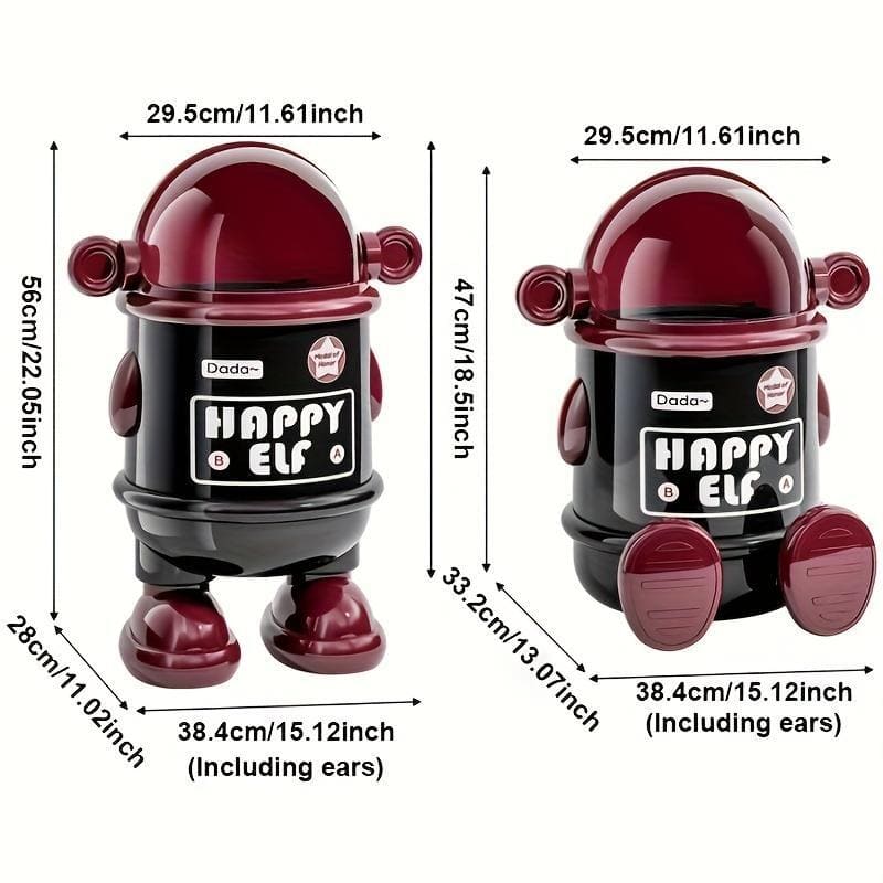 Kanta za smece robot dizajn sa prikazanim dimenzijama visine sirine i precnika