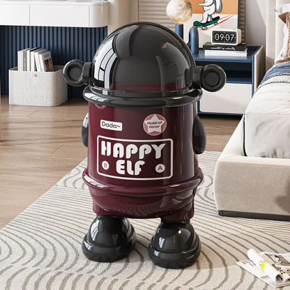 Kanta za smece za stan u obliku robota postavljena u dnevnoj sobi