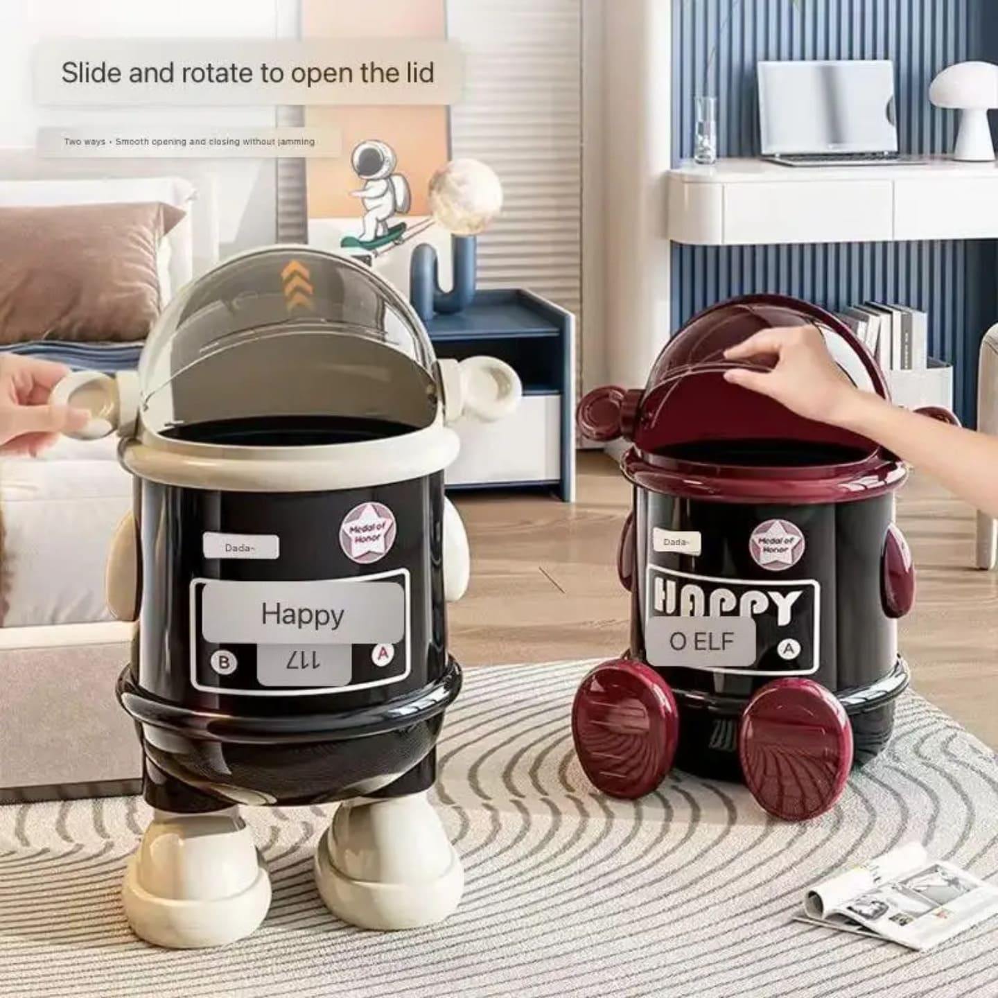 Kanta za smece sa poklopcem koji se otvara klizanjem i rotacijom