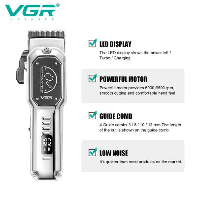 Karakteristike profesionalnog VGR trimera za zivotinje: turbo funkcija, profesionalni nozevi, snazan motor, LCD ekran.