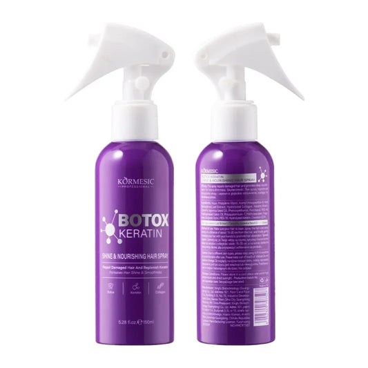 Prednja i zadnja strana keratinskog spreja za kosu 150 ml