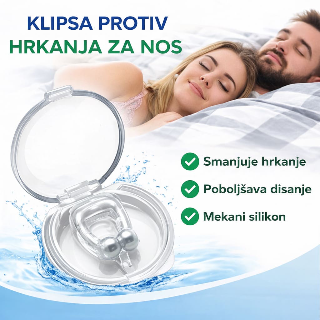 Klipsa protiv hrkanja za nos od mekog silikona sa magnetnim kuglicama i porukom smanjuje hrkanje i poboljsava disanje