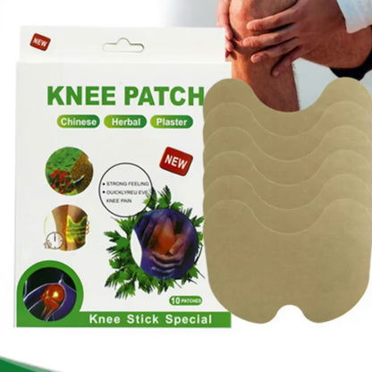 Kutija Knee Patch biljnih flastera od 10 komada prikazana pored složenih flastera