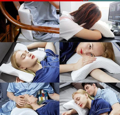 Kolaz sa razlicitim nacinima koriscenja ergonomskog jastuka sa tunelom