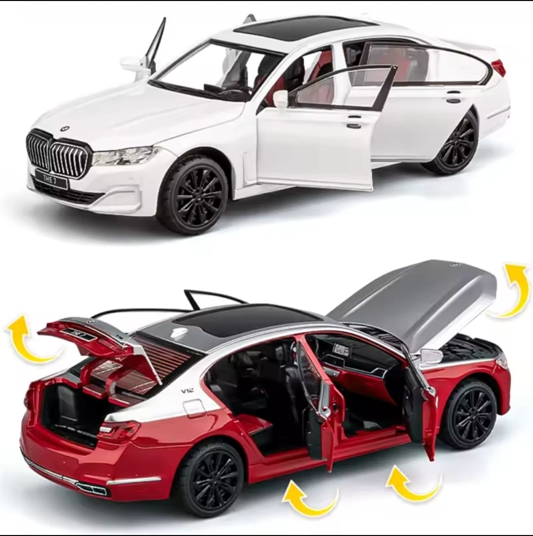 kolekcionarski auto 1 24 serija 7 beli i crveni model sa otvorenim vratima i detaljnom unutrasnjosti