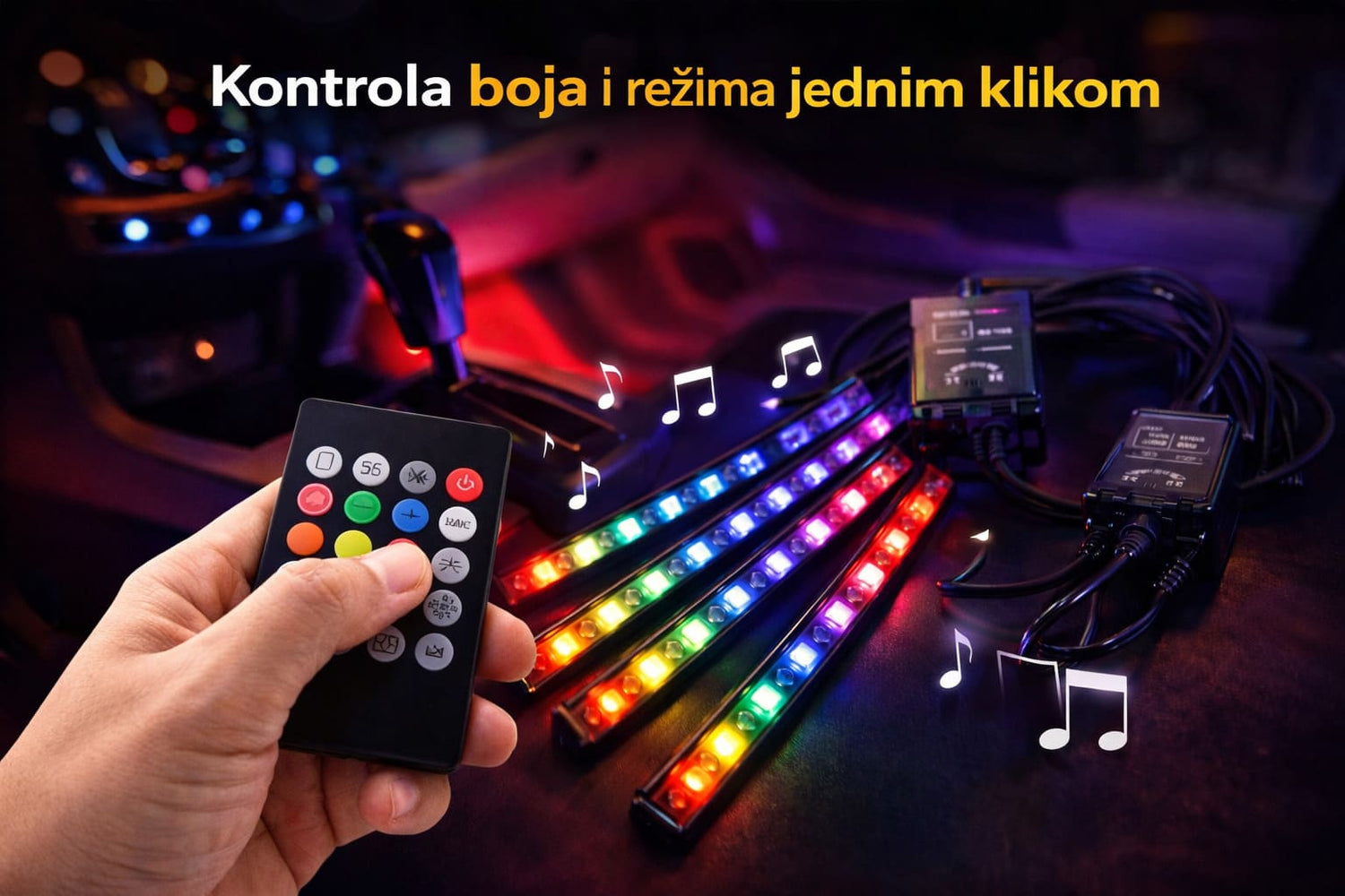 RGB LED osvetljenje enterijera automobila sa daljinskim upravljacem i ambijentalnim svetlom