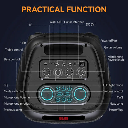 detaljan prikaz kontrolne table bluetooth karaoke zvucnika