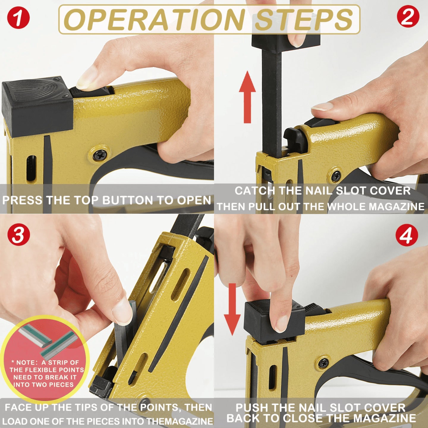 Koraci za punjenje i koriscenje rucne klamerice HM515 sa uputstvom