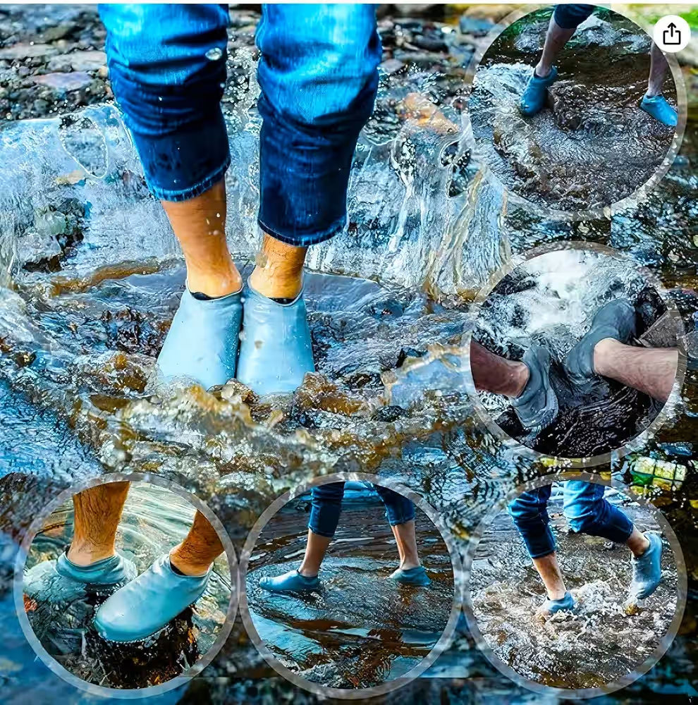 Vise manjih slika koje prikazuju muskarca u teksas pantalonama kako gazi kroz duboke barice i potoke