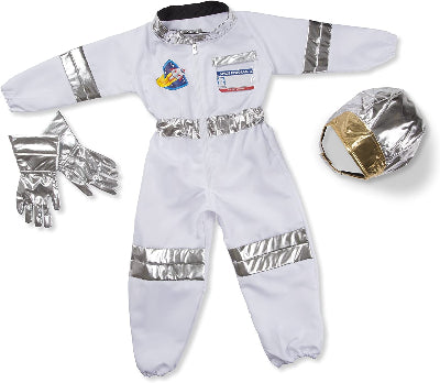 Kompletni kostim astronauta za decu. Belo odelo sa srebrnim i zlatnim detaljima, uz rukavice i kacigu. Odlican izbor za maskenbale.