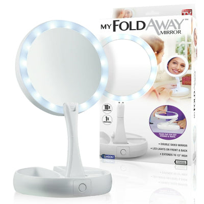 my fold away kozmeticko ogledalo sa led svetlom i duplim uvecanjem za sminkanje