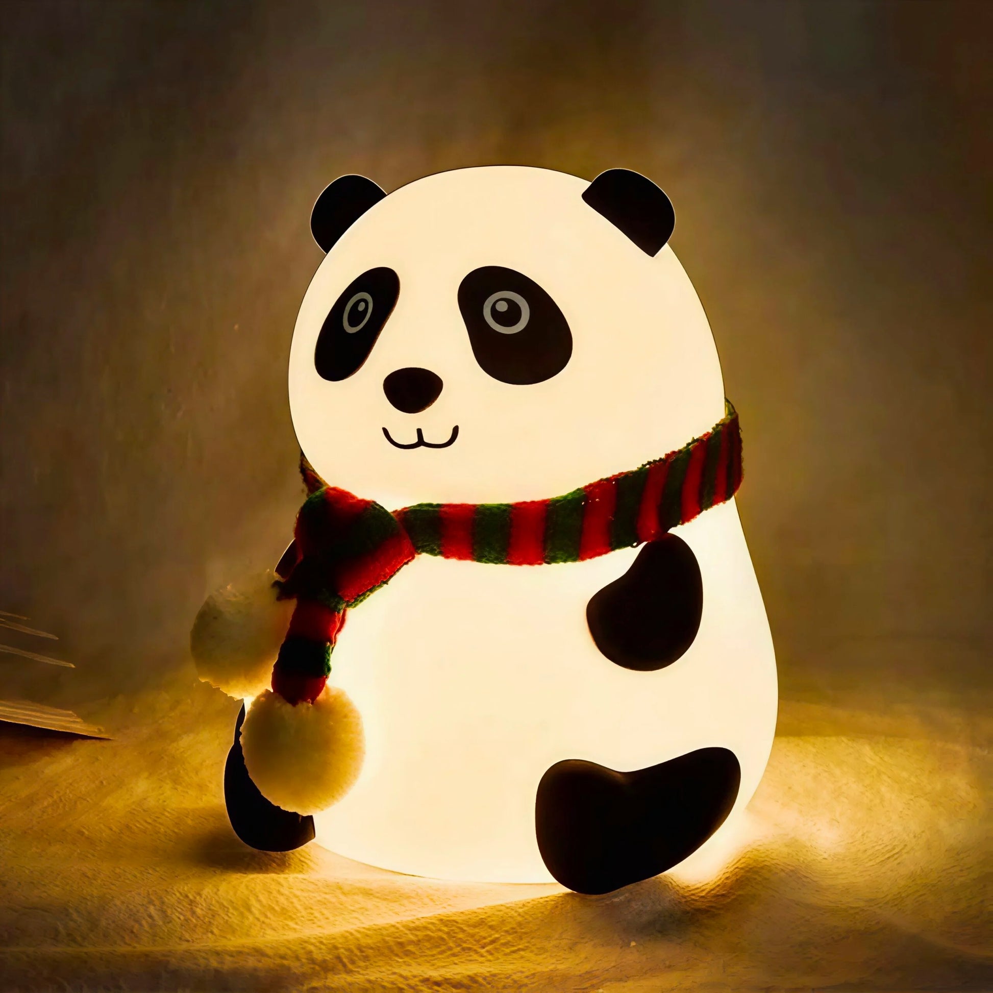 Krupan plan upaljene panda nocne lampe u mraku