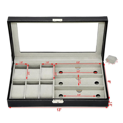 Unutrašnje dimenzije kutije za satove i naočare sa pregradama i mestima za satove i naočare