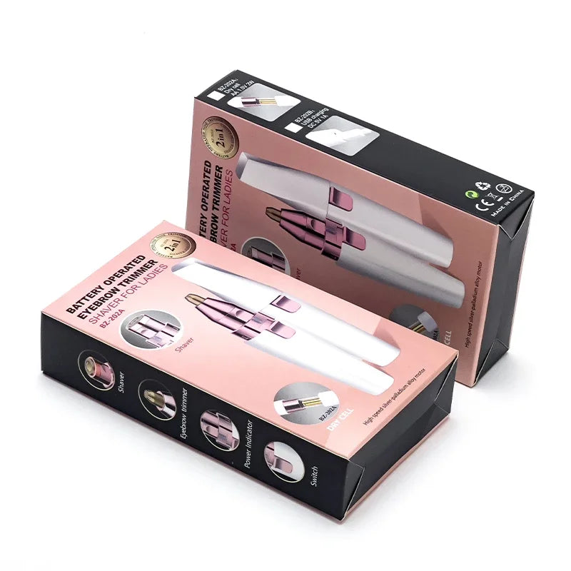 Kutije trimera za obrve sa prikazom nastavaka i funkcija