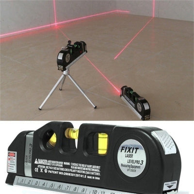 Prikaz upotrebe laserskog nivelira na podu i zidu. Idealan alat za postavljanje slika i plocica.