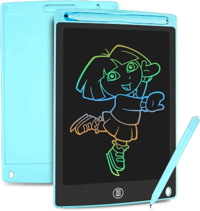  Ilustracija crteza na roze LCD tabli. Prikazuje mogucnosti crtanja, savrseno za decu i ucenje, bez nereda i papira.