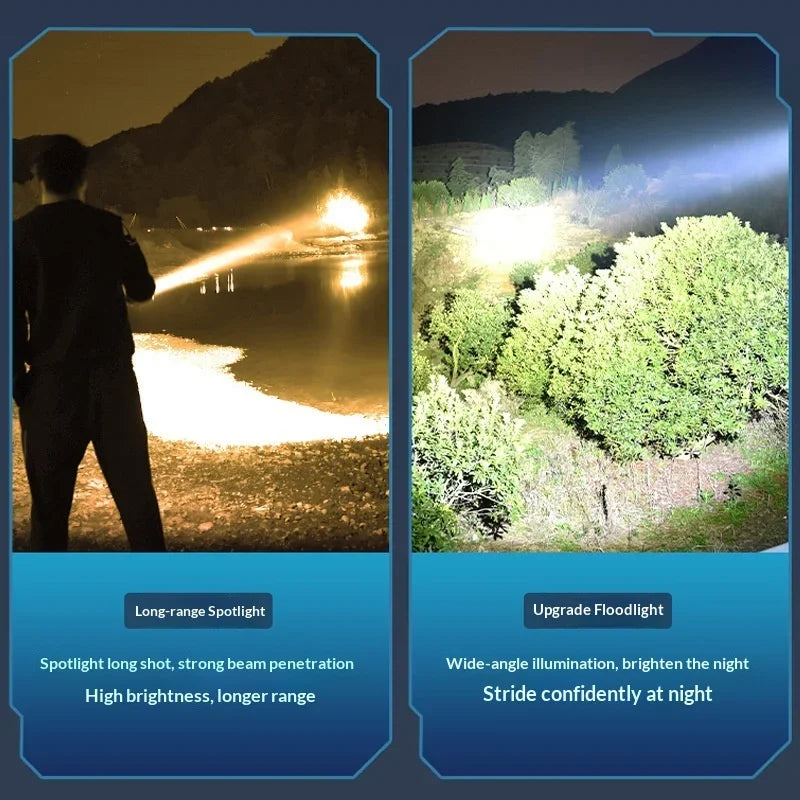 Prikaz baterijske lampe u spotlight i floodlight rezimu na otvorenom nocu