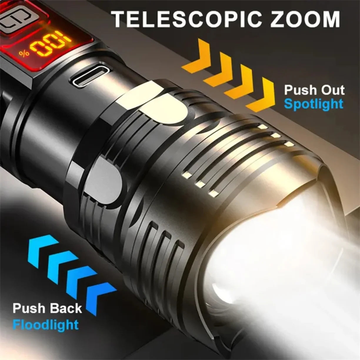 detalj led baterijske lampe sa teleskopskim zoom fokusom
