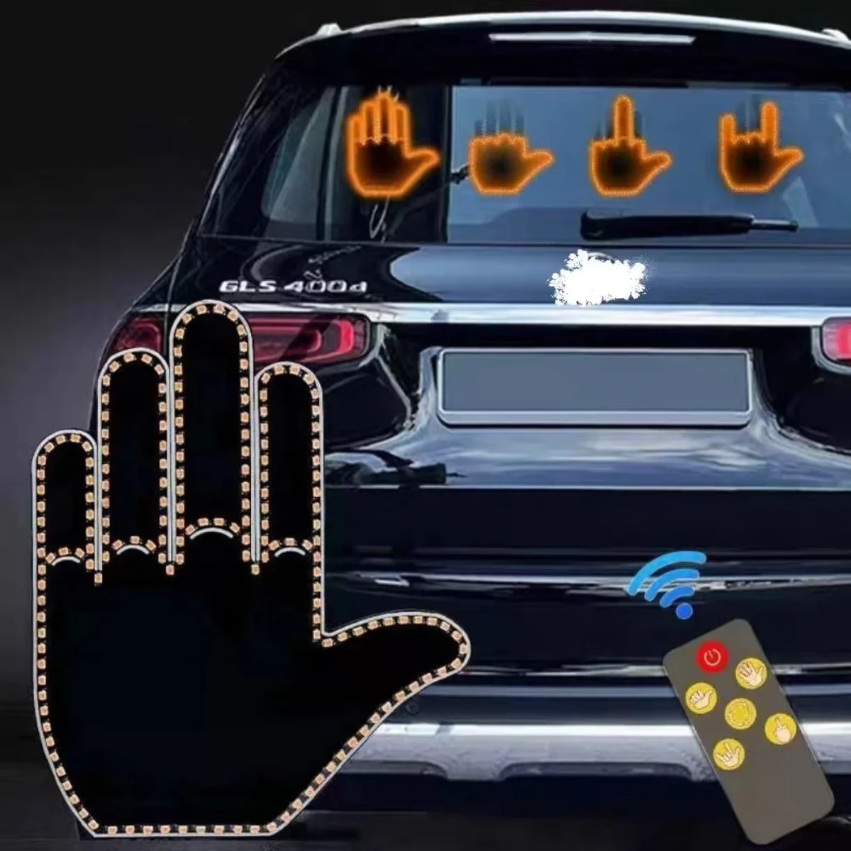 Razliciti LED gestovi u obliku sake na zadnjem staklu automobila