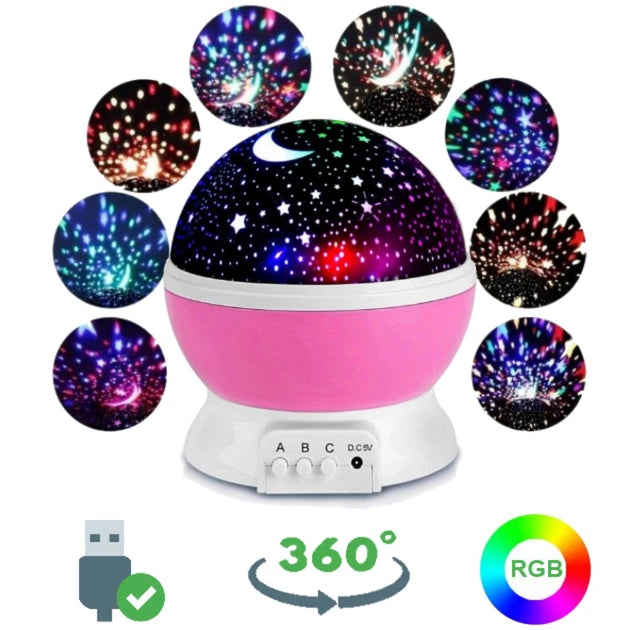led projektor zvezdano nebo roze varijanta sa 360 rotacijom i rgb svetlosnim efektima za nocno opustanje