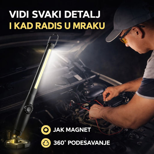 Radna COB LED lampa za auto sa jakim magnetom i podesavanjem od 360 stepeni za rad u mraku.