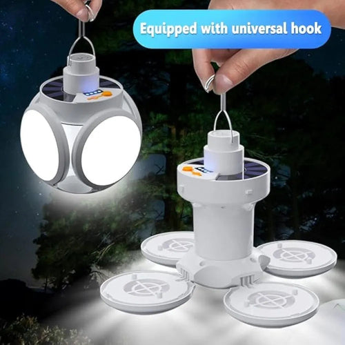 LED solarna lampa sa kukom za okacenje. Prenosiva solarna lampa za kampovanje i izlete. Lampa na solarno punjenje sa kukom.