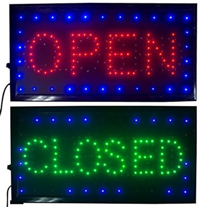 led tabla sa crvenim natpisom open i zelenim natpisom closed