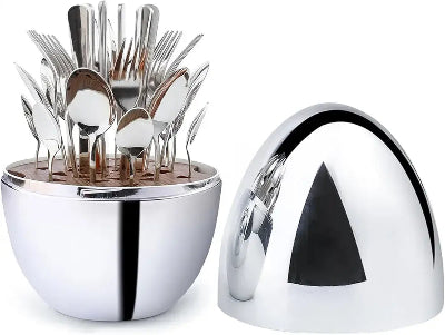 Elegantan set escajga u obliku jajeta, 24 komada od nerudjajuceg celika. Moderni pribor za jelo za svaku trpezariju.