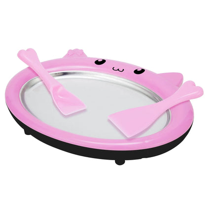 Magicni roze tanjir sa metalnom plocom i dve spatule za sladoled
