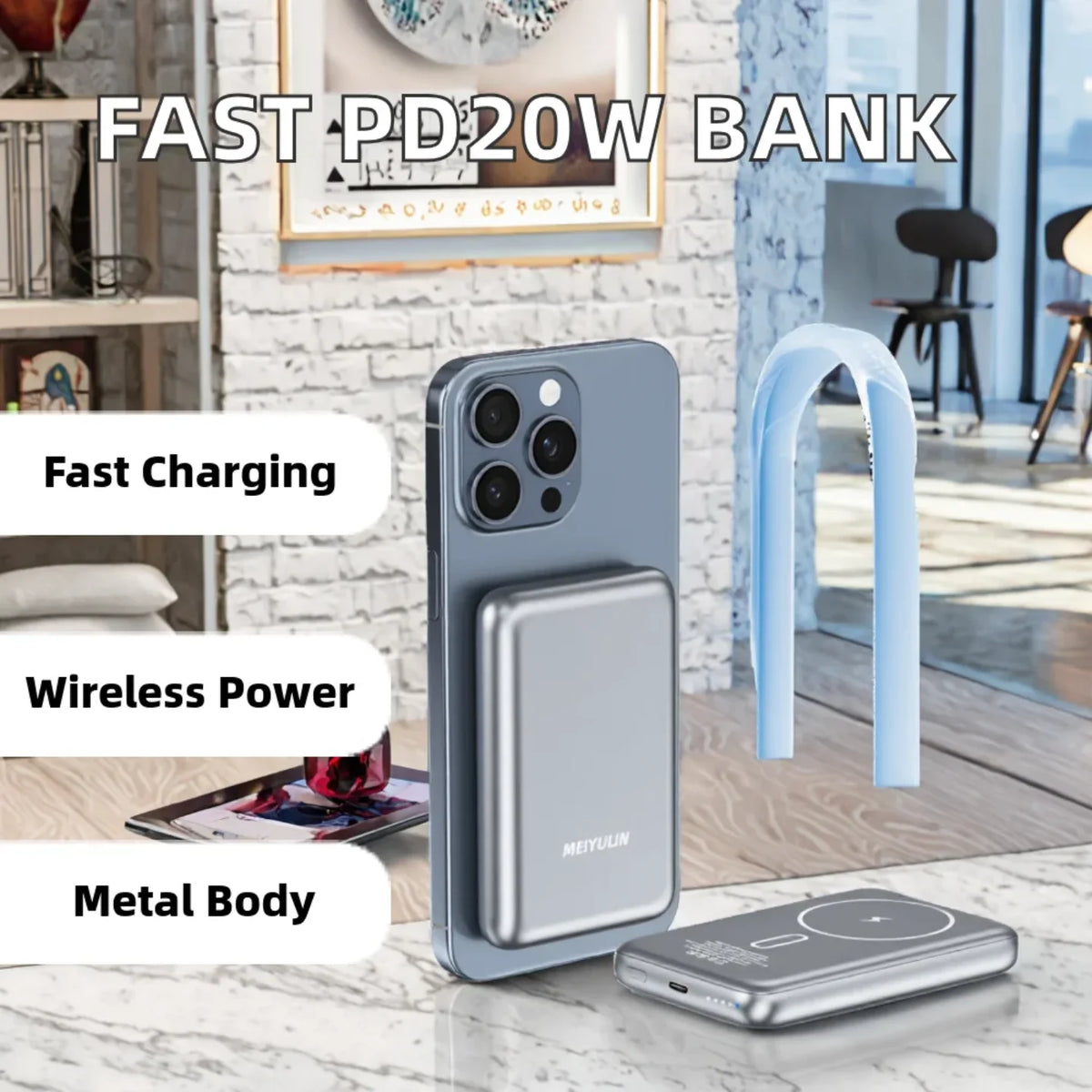 Magnetna power banka 5000mAh sa naglaskom na brzo bezicno punjenje